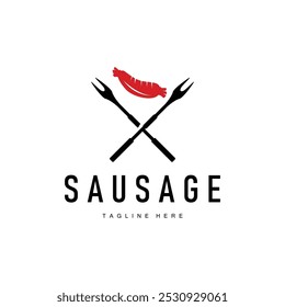 Logotipo de la salchicha, diseño simple de la carne a la parrilla de la salchicha de la barbacoa para el negocio del restaurante, Ilustración vectorial