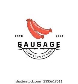 Sausage Logo, Vector Meat Fork and the Sausage Food, Restaurant Inspiration Design, Vintage Retro Rustic