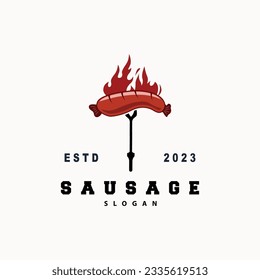 Sausage Logo, Vector Meat Fork and the Sausage Food, Restaurant Inspiration Design, Vintage Retro Rustic