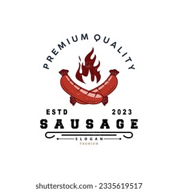 Sausage Logo, Vector Meat Fork and the Sausage Food, Restaurant Inspiration Design, Vintage Retro Rustic