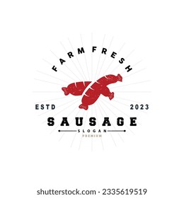 Sausage Logo, Vector Meat Fork and the Sausage Food, Restaurant Inspiration Design, Vintage Retro Rustic