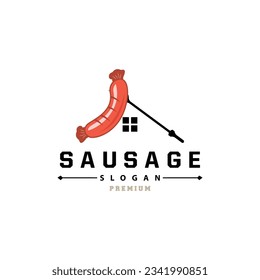 Sausage Logo, Vector Meat Fork and the Sausage Food, Restaurant Inspiration Design, Vintage Retro Rustic