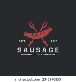 Wurstlogos, Vektorfleischgabeln und Wurstwaren, Design der RestaurantInspiration, Rustikale Vintage Retro