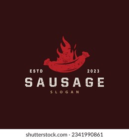 Sausage Logo, Vector Meat Fork and the Sausage Food, Restaurant Inspiration Design, Vintage Retro Rustic