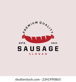 Sausage Logo, Vector Meat Fork and the Sausage Food, Restaurant Inspiration Design, Vintage Retro Rustic