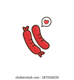 Wurst und Liebessymbol. Flach- und Liebeswurst-Vektorsymbol für Web- und Printmedien