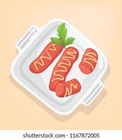 sausage in lunchbox vector design with leaf celery