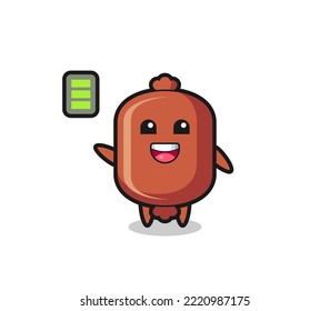 sausage mascot character with energetic gesture , cute design