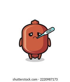sausage mascot character with fever condition , cute design