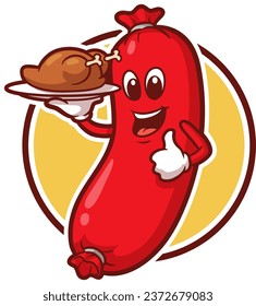 Sausage mascot logo cartoon style, perfect for restaurant business