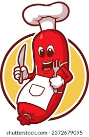 Sausage mascot logo cartoon style, perfect for restaurant business