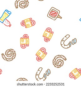 sausage meat pork vector seamless pattern thin line illustration