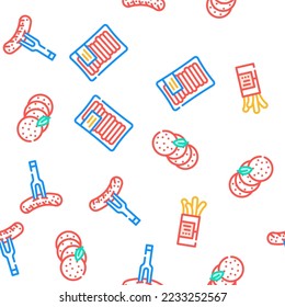 sausage meat pork vector seamless pattern thin line illustration