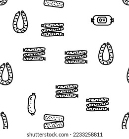 sausage meat pork vector seamless pattern thin line illustration