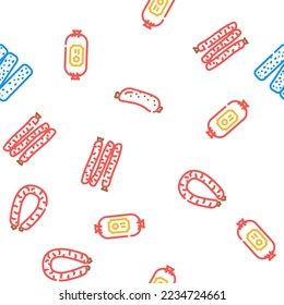 sausage meat pork vector seamless pattern thin line illustration