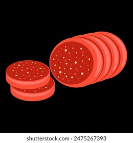 Sausage meat vector isolated in black background. Meat illustration vector. Cartoon isolated fresh organic meat