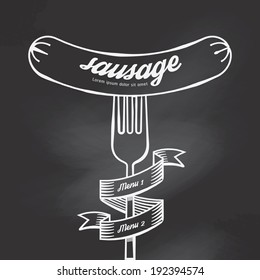 Sausage menu doodle drawn on chalkboard background.Vector vintage style 