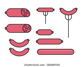 Sausage Minimal Color Flat Line Stroke Icon Pictogram Symbol Illustration Set Collection