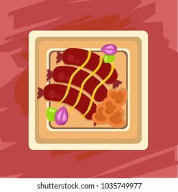 Sausage with Mustard Sauce Vector