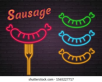 Sausage Neon Light Glowing Vector Illustration