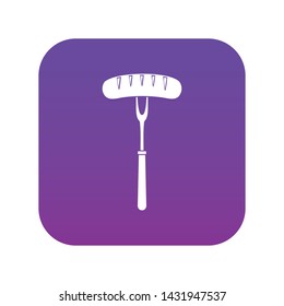 Sausage on bbq fork icon digital purple for any design isolated on white vector illustration