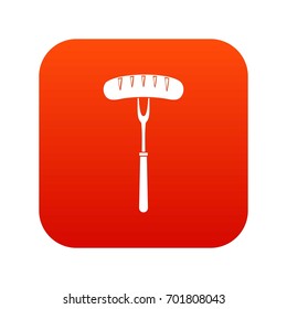 Sausage on bbq fork icon digital red for any design isolated on white vector illustration