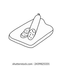 Sausage on Cutting Board Line Drawing