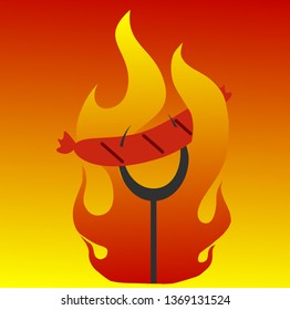 Sausage on fire for BBQ