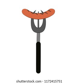 Sausage on fork