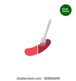 Sausage on fork