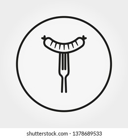Sausage on a fork. Camping. Universal icon for web and mobile application. Vector illustration on a white background. Editable Thin line.