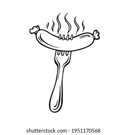 Sausage On A Fork Cartoon Hand Drawn Outline Vector Illustration Sketch