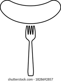 Sausage on a fork contour. Vector black and white illustration. Great for labels, menus, posters, banners, vouchers, coupons, business promotion and more.
