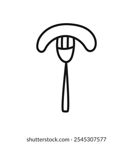 Sausage On A Fork Doodle Icon. Hand drawn line food symbol. Cafe restaurant design element. Isolated vector illustration