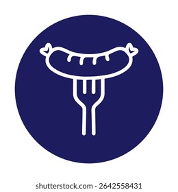 Sausage on fork emblem food icon. Icon symbol illustration