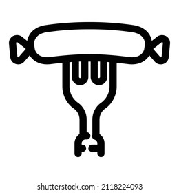Sausage On Fork Flat Icon Isolated On White Background