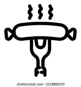 Sausage On Fork Flat Icon Isolated On White Background