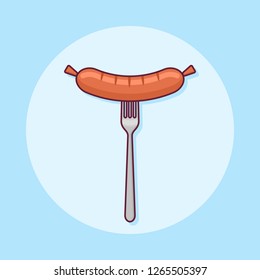 Sausage on fork flat line icon. Vector illustration.