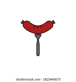 Sausage on the fork flat line icon. Symbol, logo illustration.