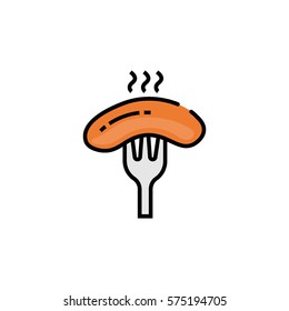 Sausage on a fork flat line icon