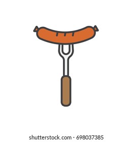 Sausage on the fork flat line icon.