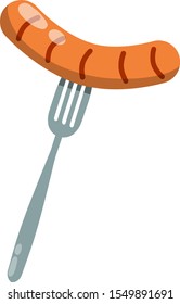 Sausage on fork. Food and meat Cutlery. Cooking frankfurter. Cartoon flat illustration. Kitchen element