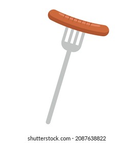 Sausage on a fork. Grilled sausage