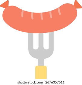 Salsicha em um garfo, conceito de carne grelhada