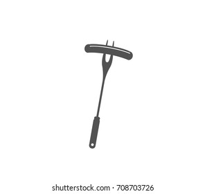 Sausage on a fork icon. BBQ fork with sausage icon. Sausage icon. 
