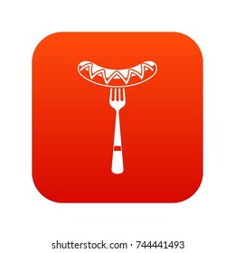 Sausage on a fork icon digital red for any design isolated on white vector illustration
