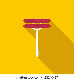 Sausage on fork icon, flat style