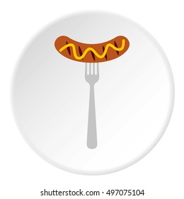 Sausage on a fork icon. Flat illustration of sausage on a fork vector icon for web