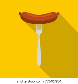 Sausage on fork icon. Flat illustration of sausage on fork vector icon for web