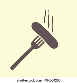 Sausage on a fork icon. Illustration in vector.